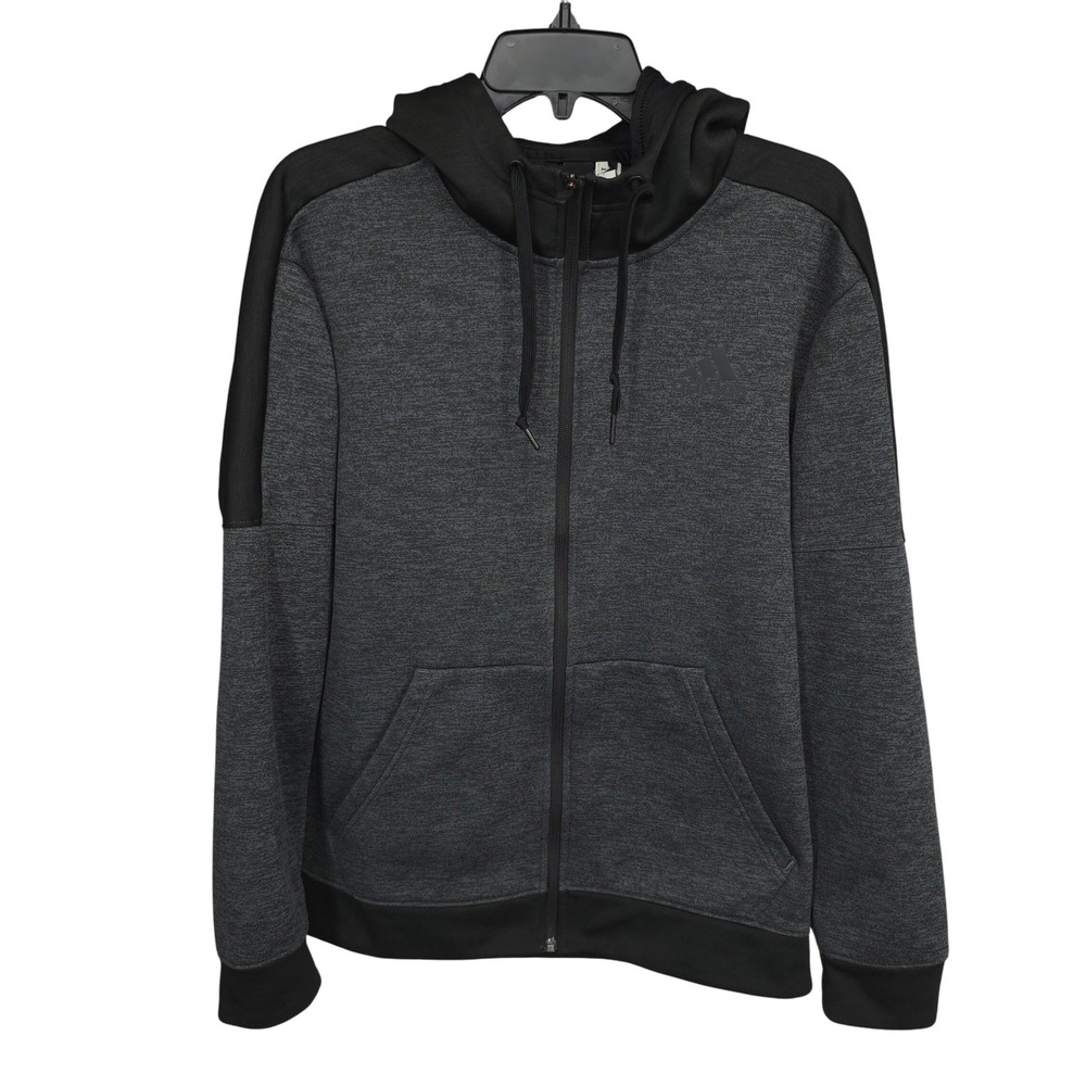 Adidas Hoodie Mens M Full Zip Jacket Gray Black Athletic Training Activewear